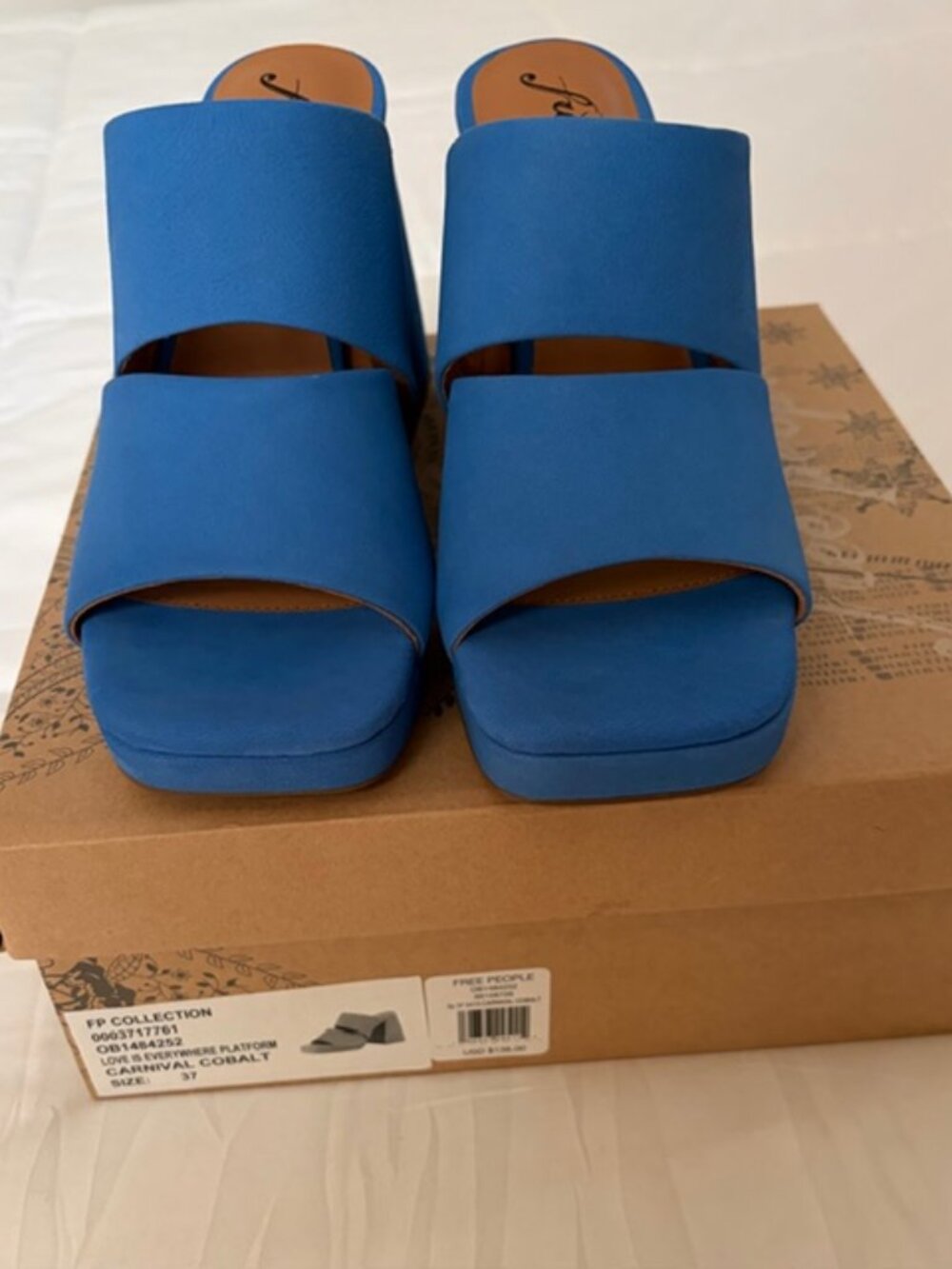 Free People "Love Is Everywhere" Platform Sandals – Carnival Cobalt –Size 37 NIB